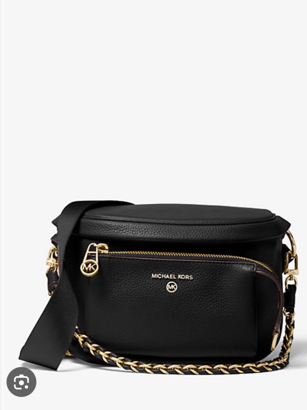 Michael Kors Slater Black Pebbled Leather sling Bag with Gold Hardware